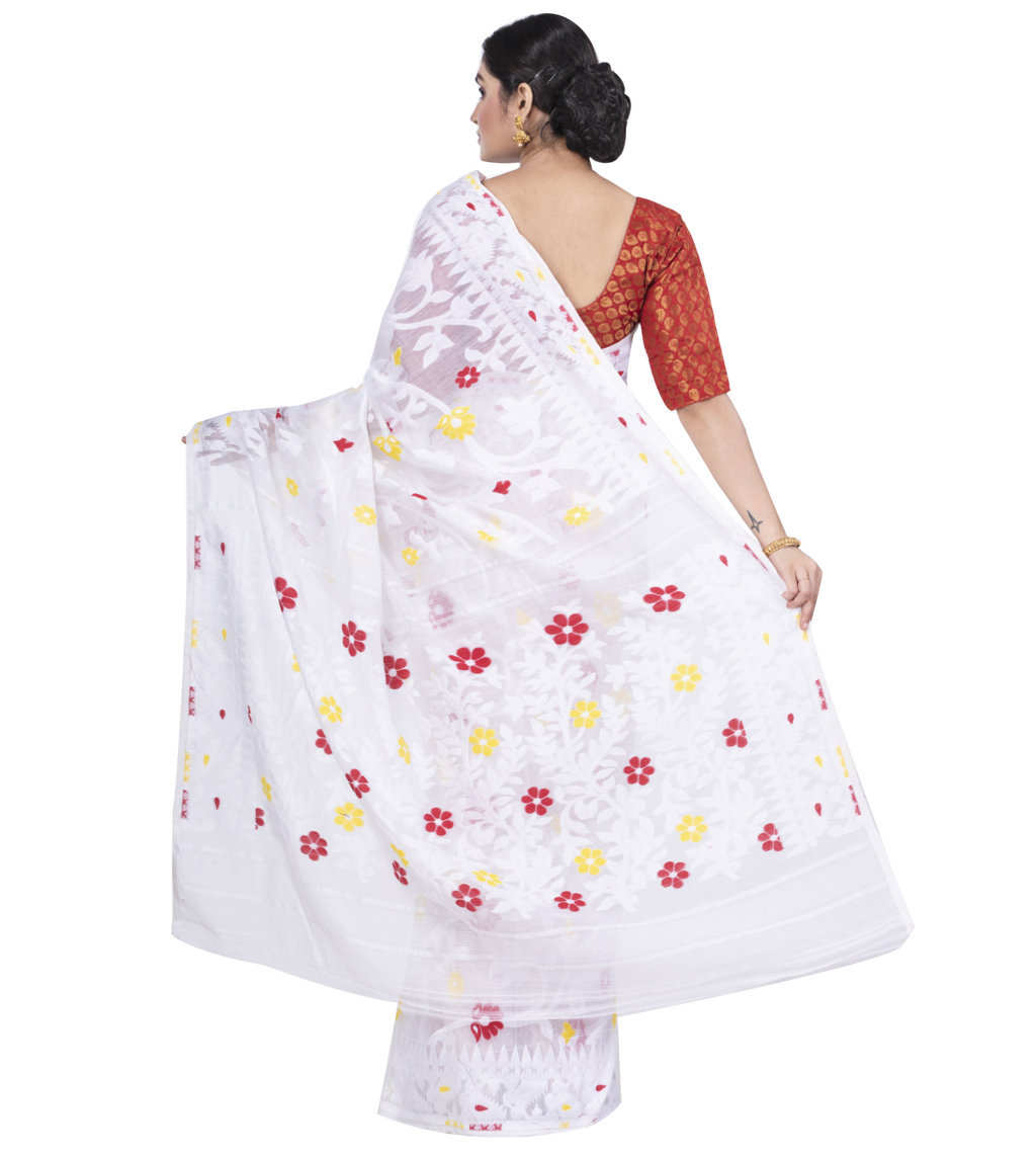 White Pure Cotton Fulpori__Jamd Jamdani Saree (495)